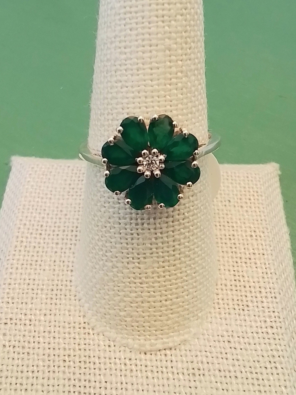 Sterling Silver Pear Garnet Flower Ring - Size 9